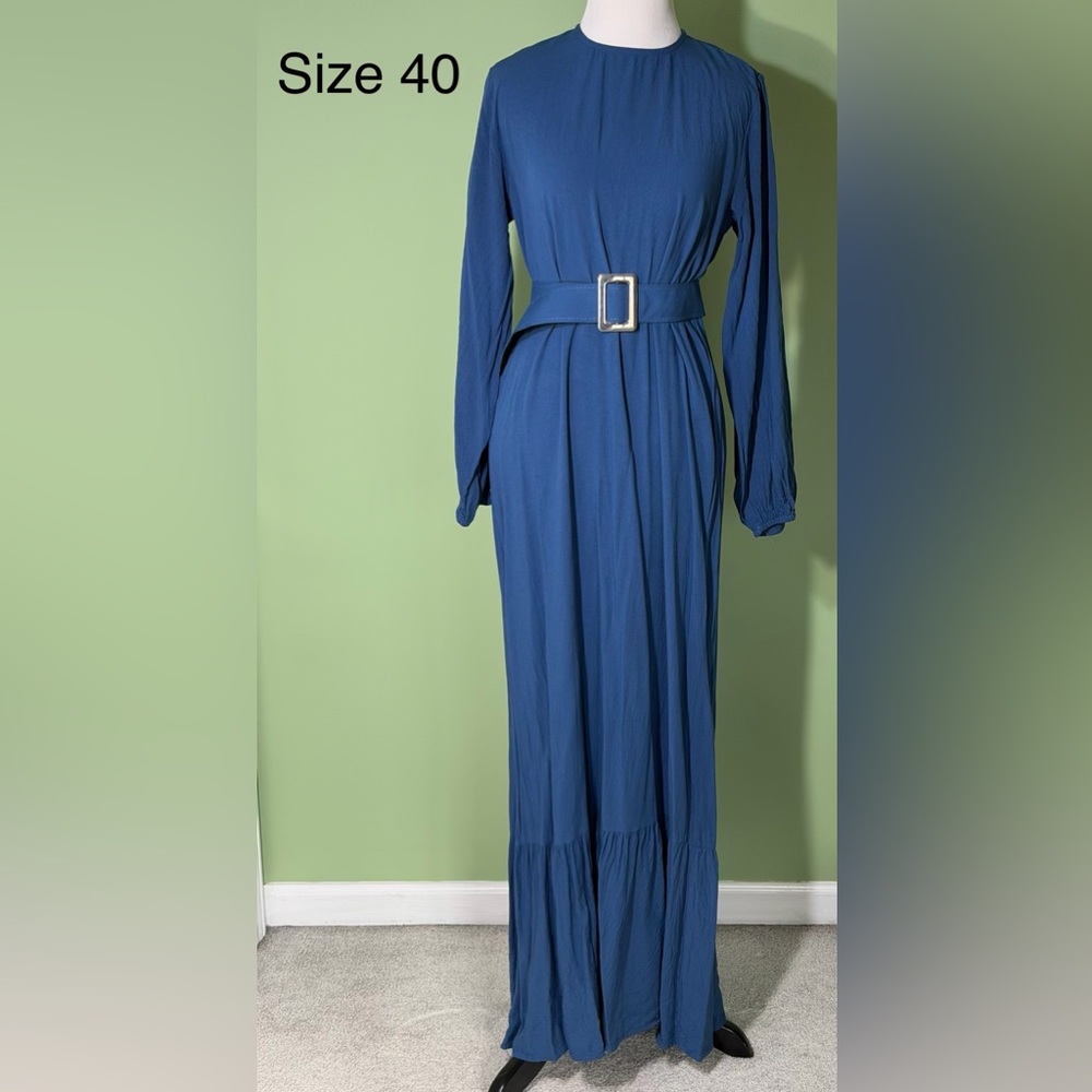 Elegant Blue Belted Dress